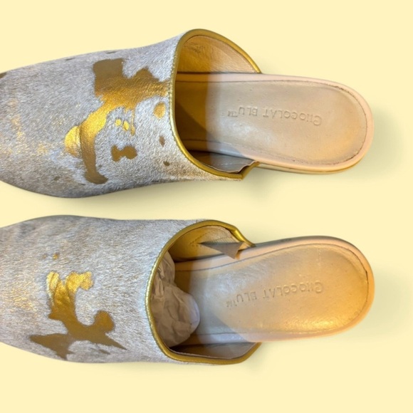 Chocolat Blu Clint Pony Hair Mule Gold & Ivory Size 38/US Size 7.5 Pointy Toe - Picture 8 of 8